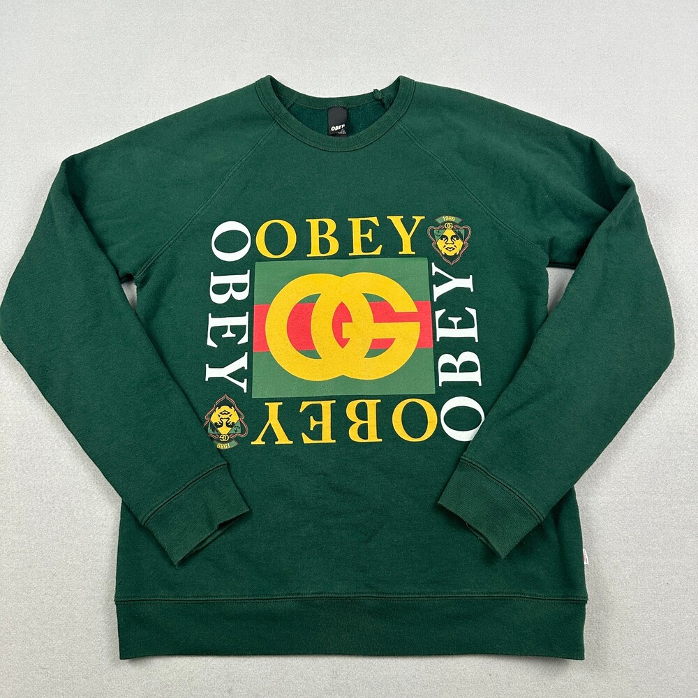 OBEY Sweatshirt Men Small Green OG Graphic Pullover Crewneck USA Made S